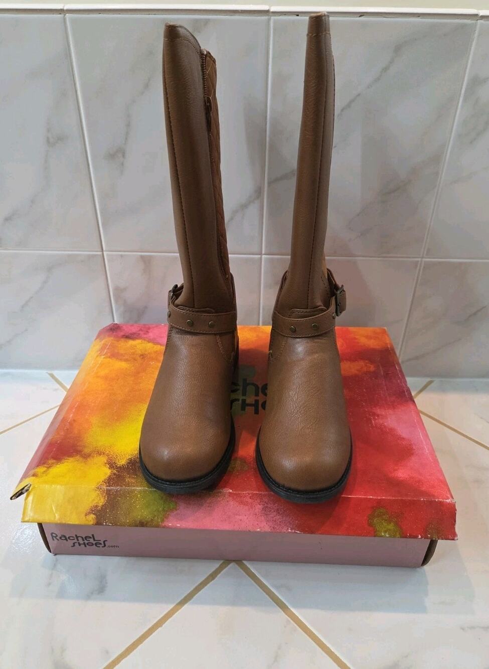 Rachel Shoes Girls Quilted Back Tall Faux Leather Boots Size 4M
